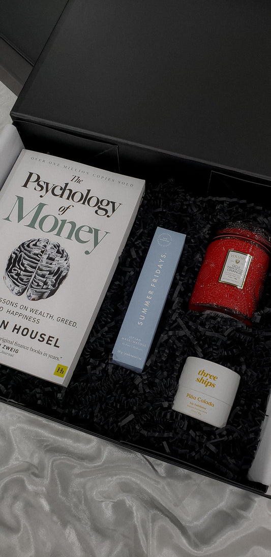 ardi foxe custom gift box with book, summer fridays jet mask, candle, lip exfoliator balm 13